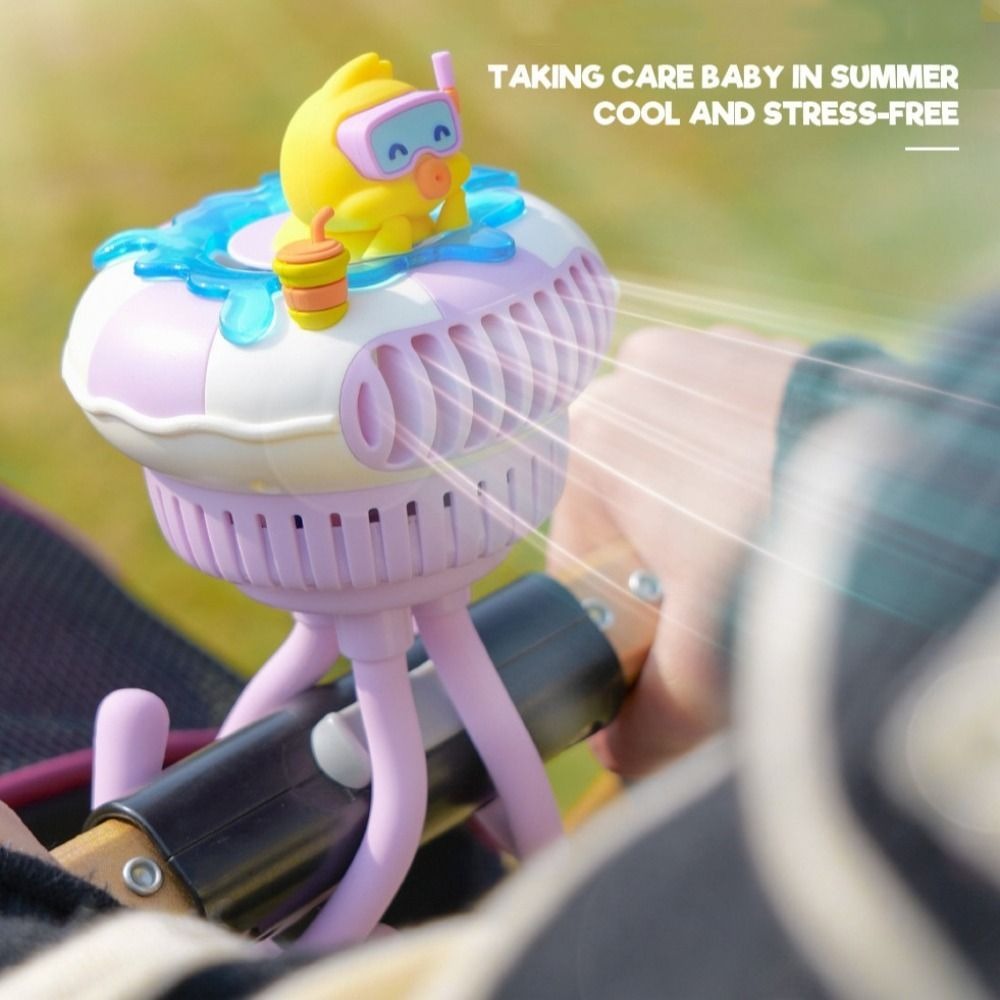 Cute Appearance Rechargeable Portable Baby Stroller Fan 3 Speeds Octopus Outdoor Small Fan Mini Low Noise Handheld Electric Fan Bicycle