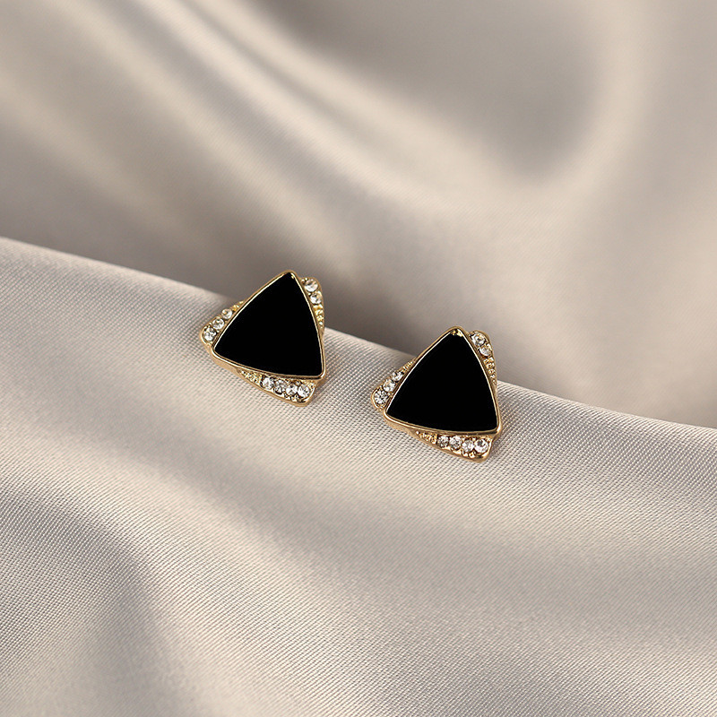 Enacolor Luxury Geometric Rhinestone Triangle Earrings Metal Elegant Jewelry Accessories