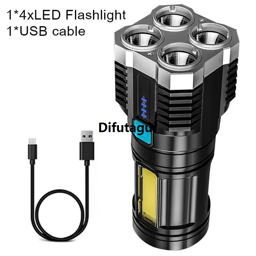 Difutagui 2025 NEW Strong Light Flashlight Camping Torch Rechargeable Multifunctional New Portable Hand Lantern with 4 Lamp Beads and COB Side Light