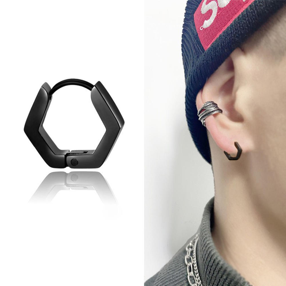 Polygonal Earrings Polished Stainless Steel Ear Drops Polygonal Hoop Earrings