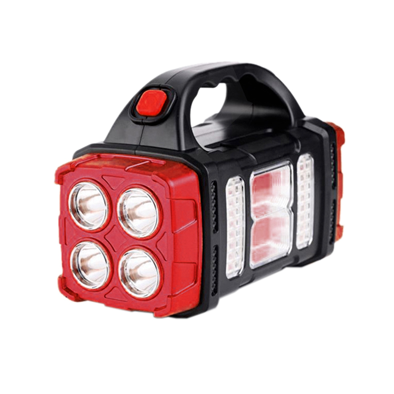 USB Rechargeable Flashlight Solar LED Light with COB Work Light 4 Gear Charge Mobile Phone Camping Lamp ,2678 Rose Red
