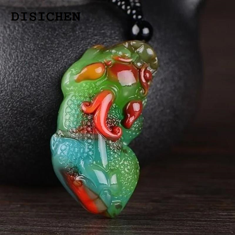 DISICHEN New 1pc Natural Colour Jade Pixiu Dragon Pendant Necklace Jewellery Fashion Accessories Hand-Carved Man Woman Amulet Sweater Chain