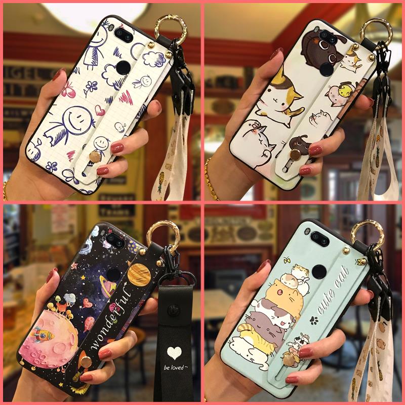 Lanyard Shockproof Phone Case For Xiaomi Mi 5X/A1 Silicone Wristband Soft case Kickstand Phone Holder Wrist Strap ring