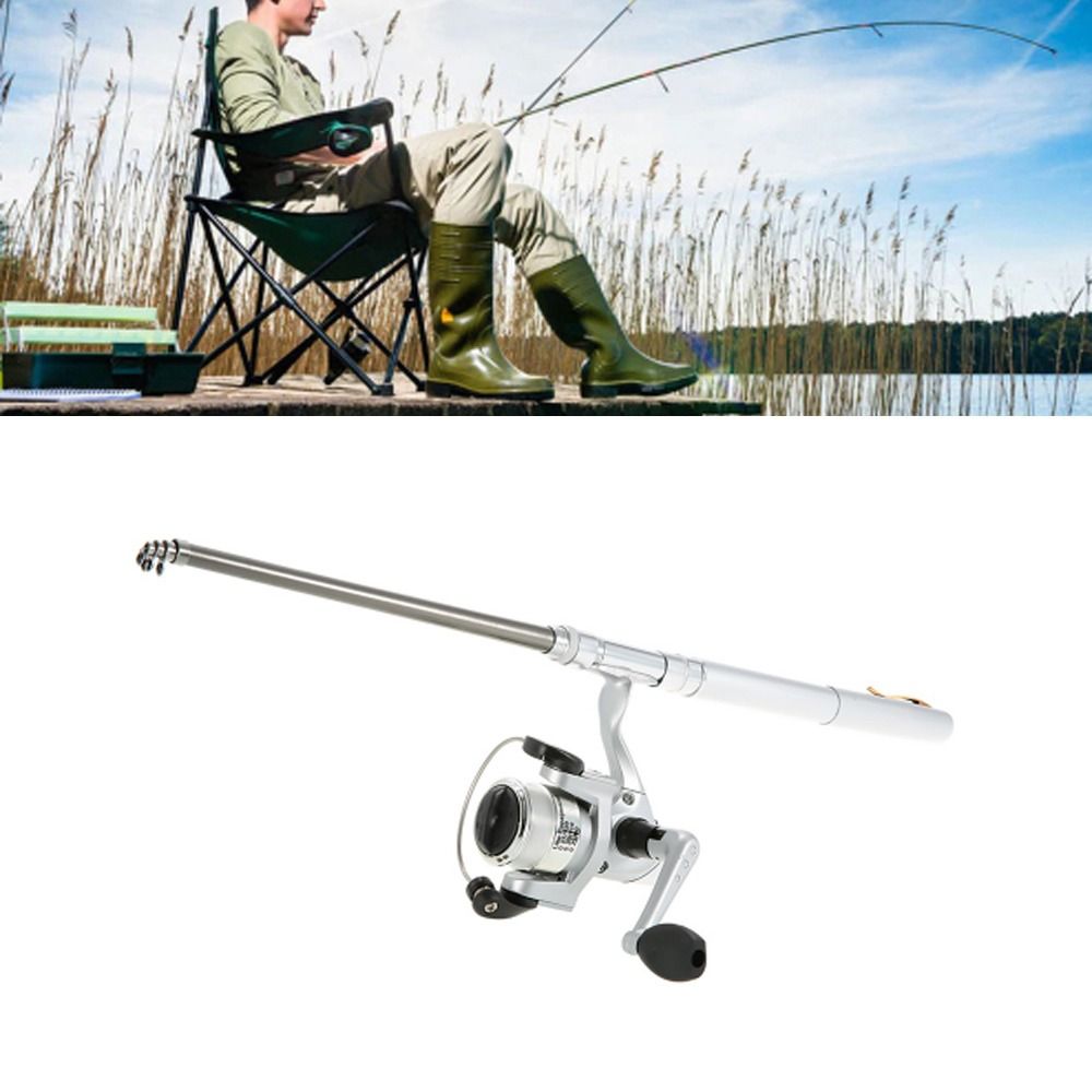 Portable Telescopic Pocket Fishing Rod Mini Lightweight Pen Fishing Rod Reel Silver Pen Fishing Rod River Fishing