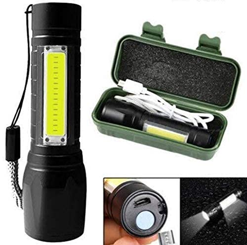 XPE+COB LED USB Charging Flashlight Adjustable Telescopic Zoomable Mini Pocket Torch Light