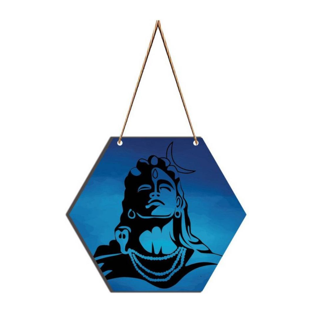 NEXO DECOR Lord Shiva Home Decorative UV Textured Canvas Hanging Hexagon Wall Painting 21 cm x 21 cm