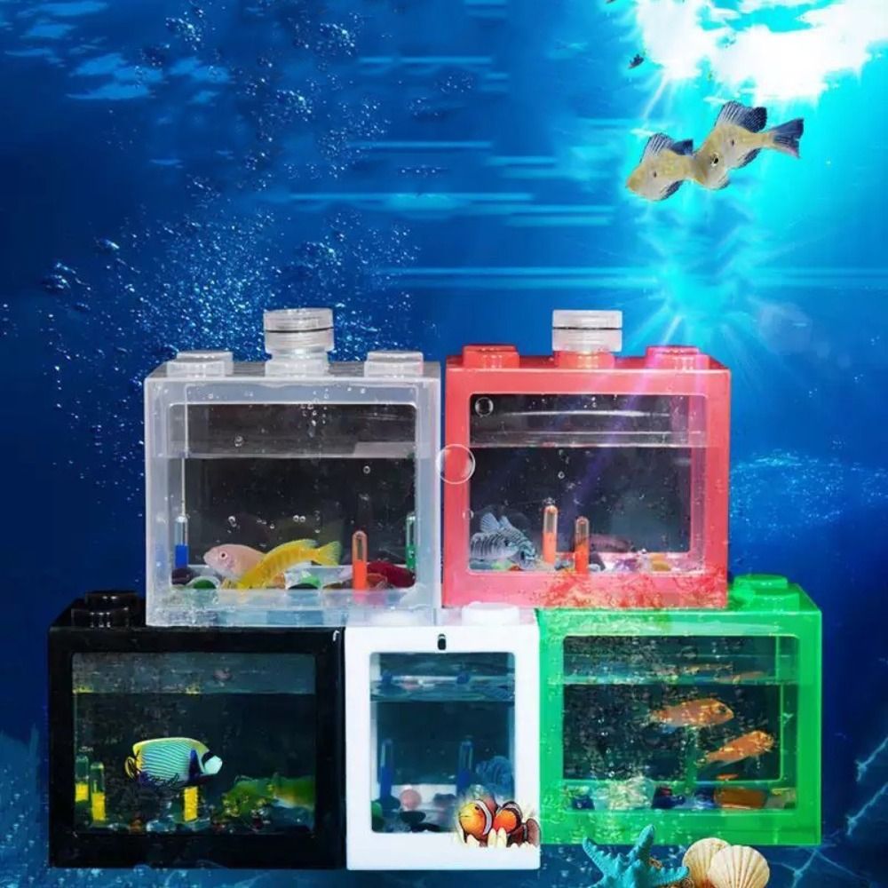 Creative Plastic Betta Fish Tank LED Lamp Multicolor Building Block Aquarium Turtle Pet Fish Breeding Box Home Office