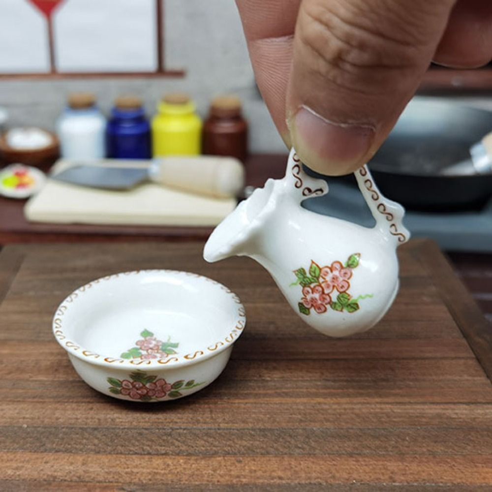 2pcs/set New Mini Doll House Accessories Ceramic 3 Styles China Tea Cup Dollhouse Bottle Set for 1/6 BJD Doll/1.5" Barbie Doll/Blythe Doll