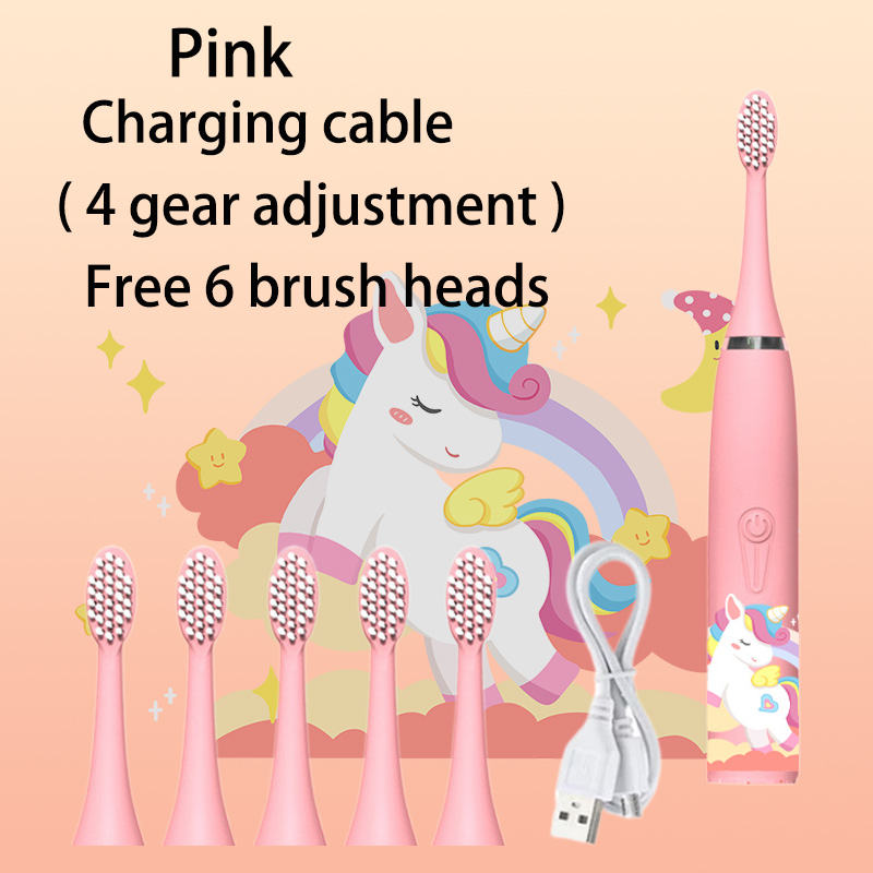 New style 【Top Picks】Sonic Electric Toothbrush Children's Clean Timer Cartoon Kids With Replacement Head Ultrasonic IPX6 Waterproof Rechargeable
