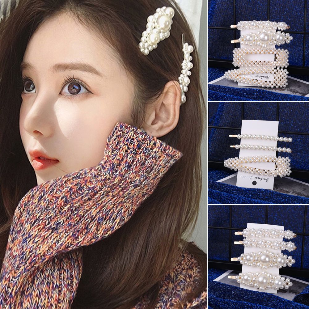 New Metal Hair Accessories Headdress Jewelry Barrettes Hair Clip Pearl Flower Hairpins
