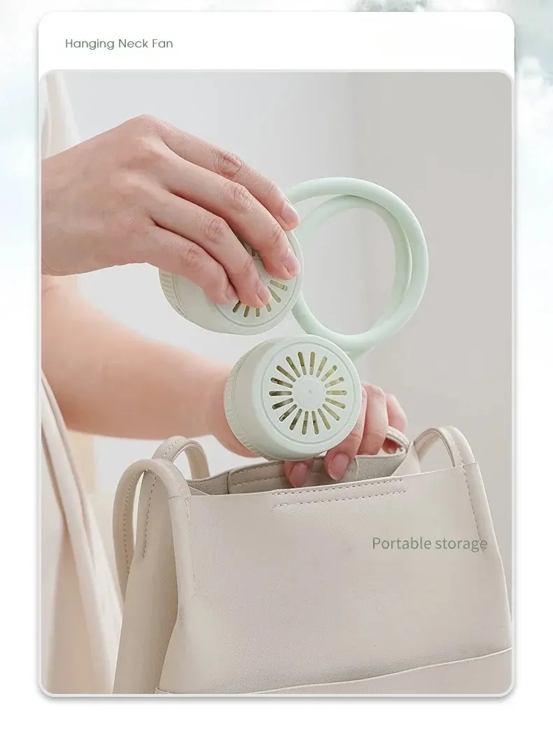 Neck Fan 360° Bendable, 3 Speeds, Type-C Fast Charging, Whisper-Quiet Operation, Natural Wind Mode - Green
