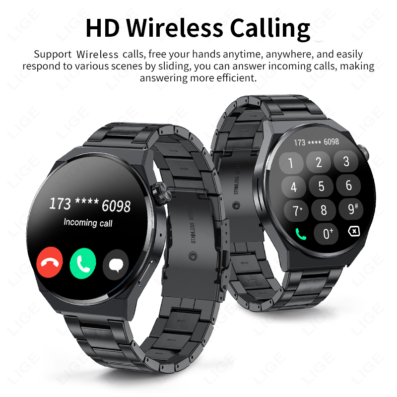 HOT LIGE NFC GT3 Pro Smart Watch Men 390*390 AMOLED Screen Heart Rate Monitor BT Call IP68 Waterproof Custom Dials Sport Smartwatch