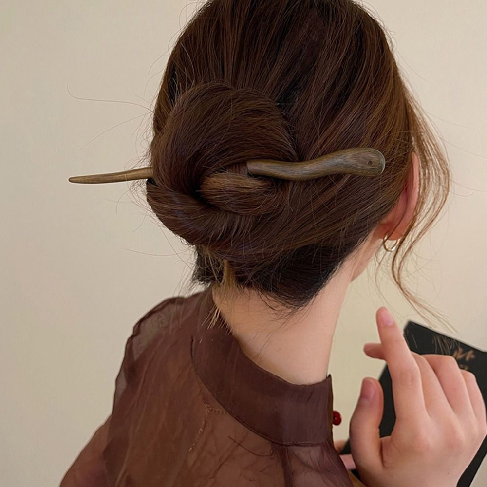 Simple Vintage Hanfu Cheongsam For Girl Headwear Hair Accessories Wooden Hair Stick Chinese Style Hair Fork Hairpin