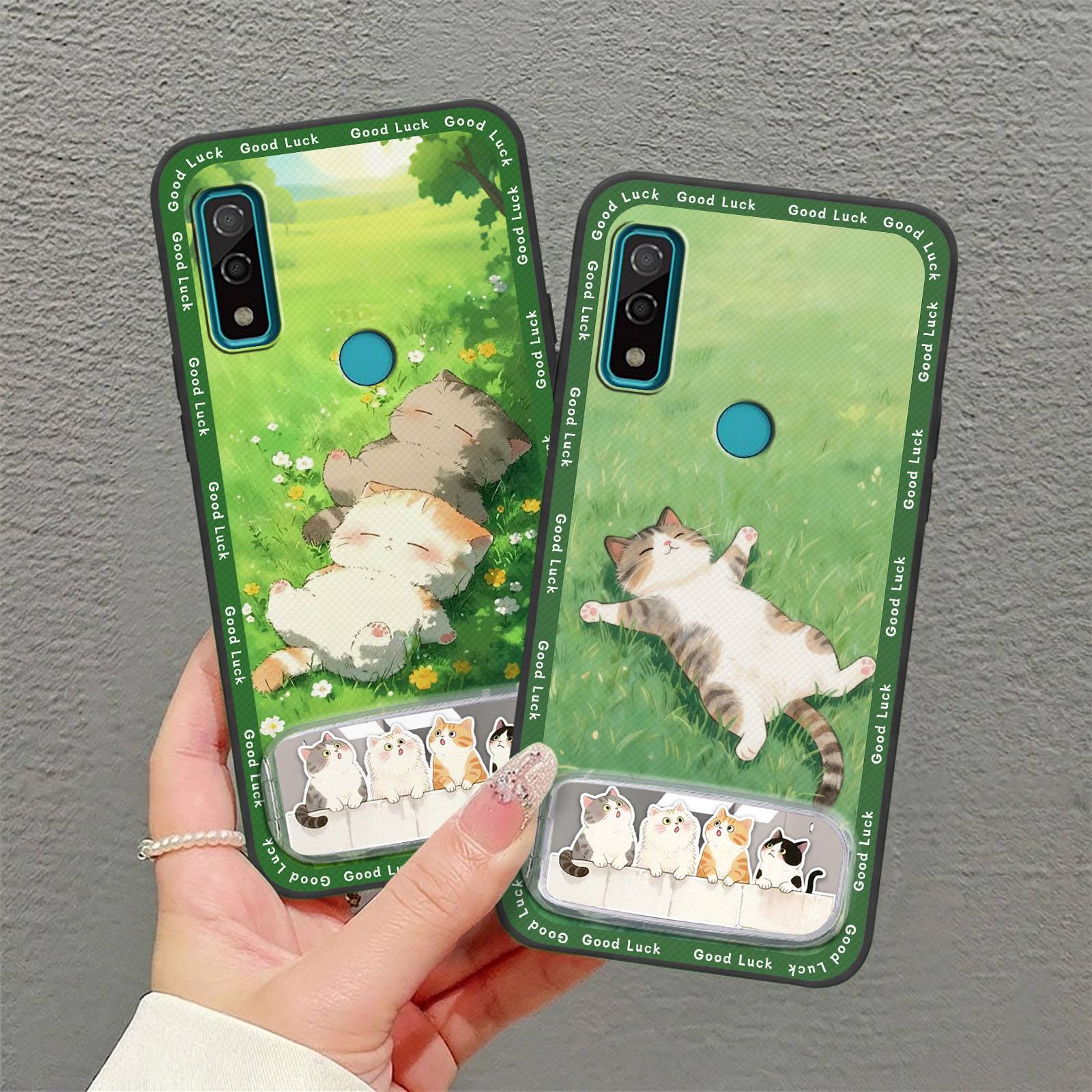 Cartoon Full wrap Phone Case For Fujitsu F-51B/ We Kickstand Soft case Plush Makeup Mirror Phone Pouch Waterproof