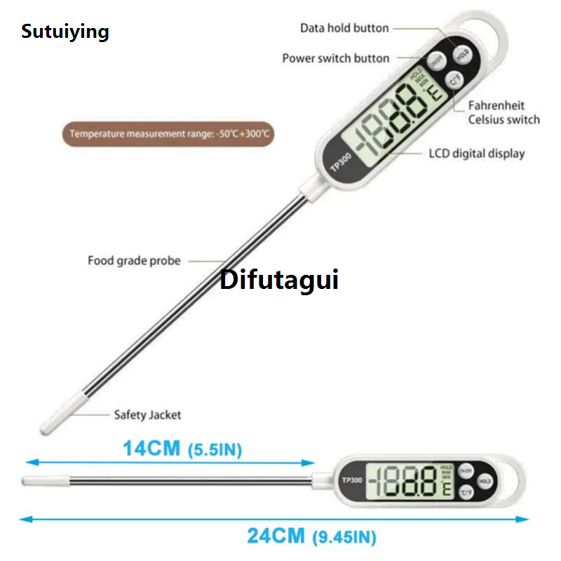 Difutagui Sutuiying New Digital Food Thermometer TP300 Digital Oil Thermometer For Meat 【2025 Version】 Fashion Cooking Milk Coffe Temperature Meter Food Probe Kitchen Tool