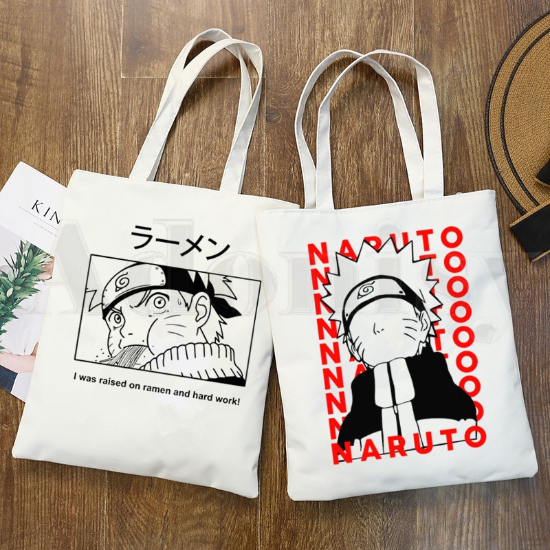 Naruto Japan Anime Sasuke Uchiha Itachi Akatsuki Graphic Cartoon Print Shopping Bags Girls Fashion Casual Pacakge Hand Bag 3IUF