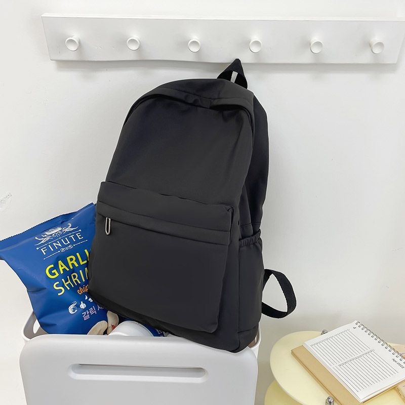 New Durable Nylon Unisex College Backpack in Solid Black