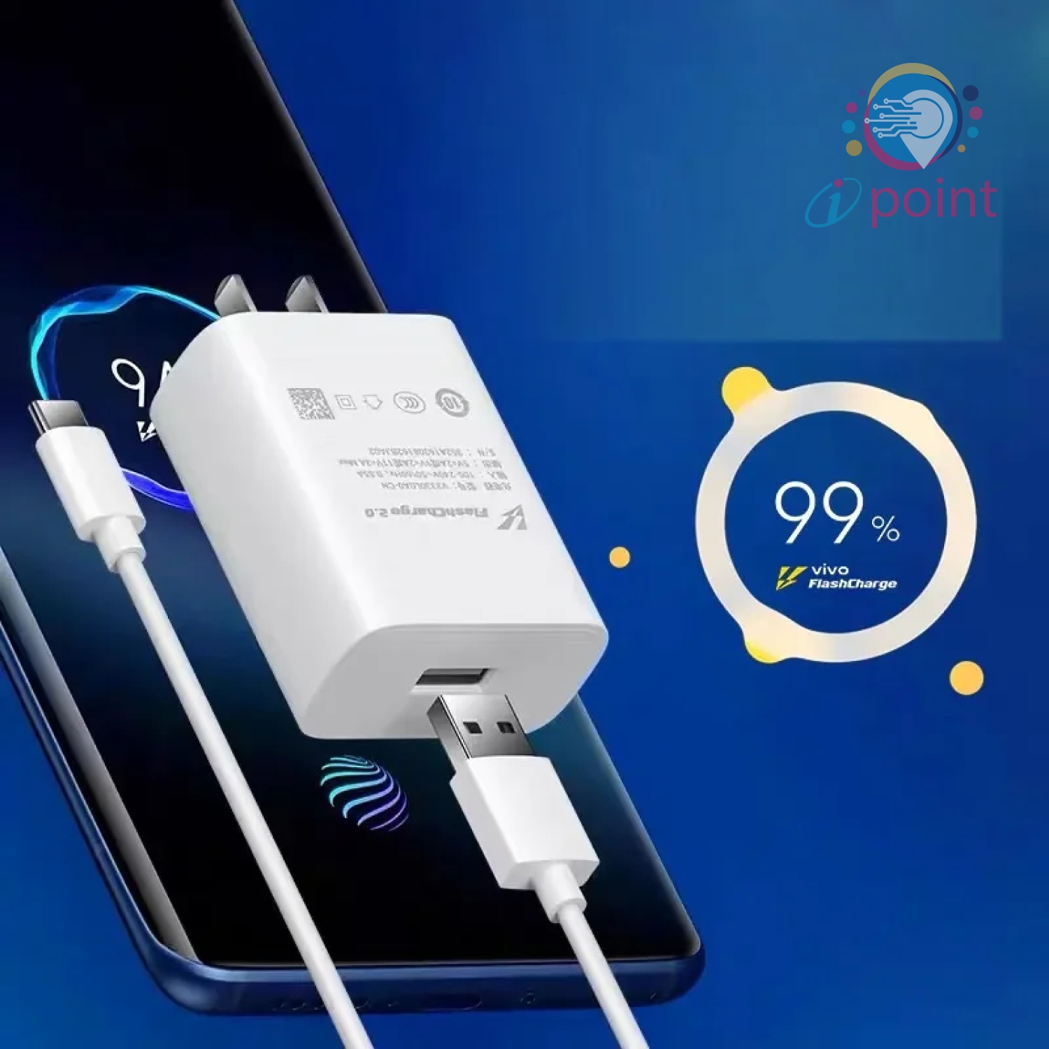 Linman Original Dual Engine Vivo 33W Flash Charger with Cable | Vivo Original 33W Flash Charging Adapter with Type C C2025 New able | 33W Type C Cable for V21s, X50 Pro, x60 pro etc... and also compatible with many other vivo smart phones