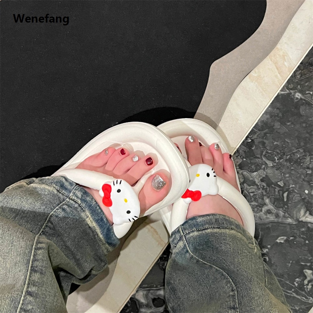 Wenefang Sanrio Women Hello Kitty Slippers Beach Slides Solid Color Indoor Luxury Bathroom Anti Slip Shoes Summer Couple Sandals Girls Gifts
