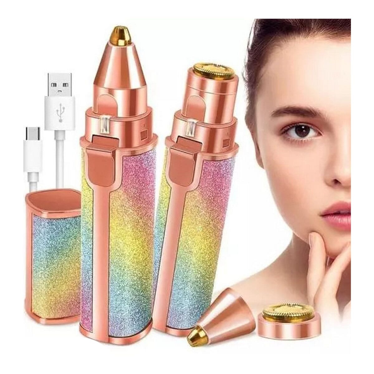 Blawless 2 In 1 New Facial Hair Remover Portable Eyebrow Trimmer for Women Battery Operated Glittery