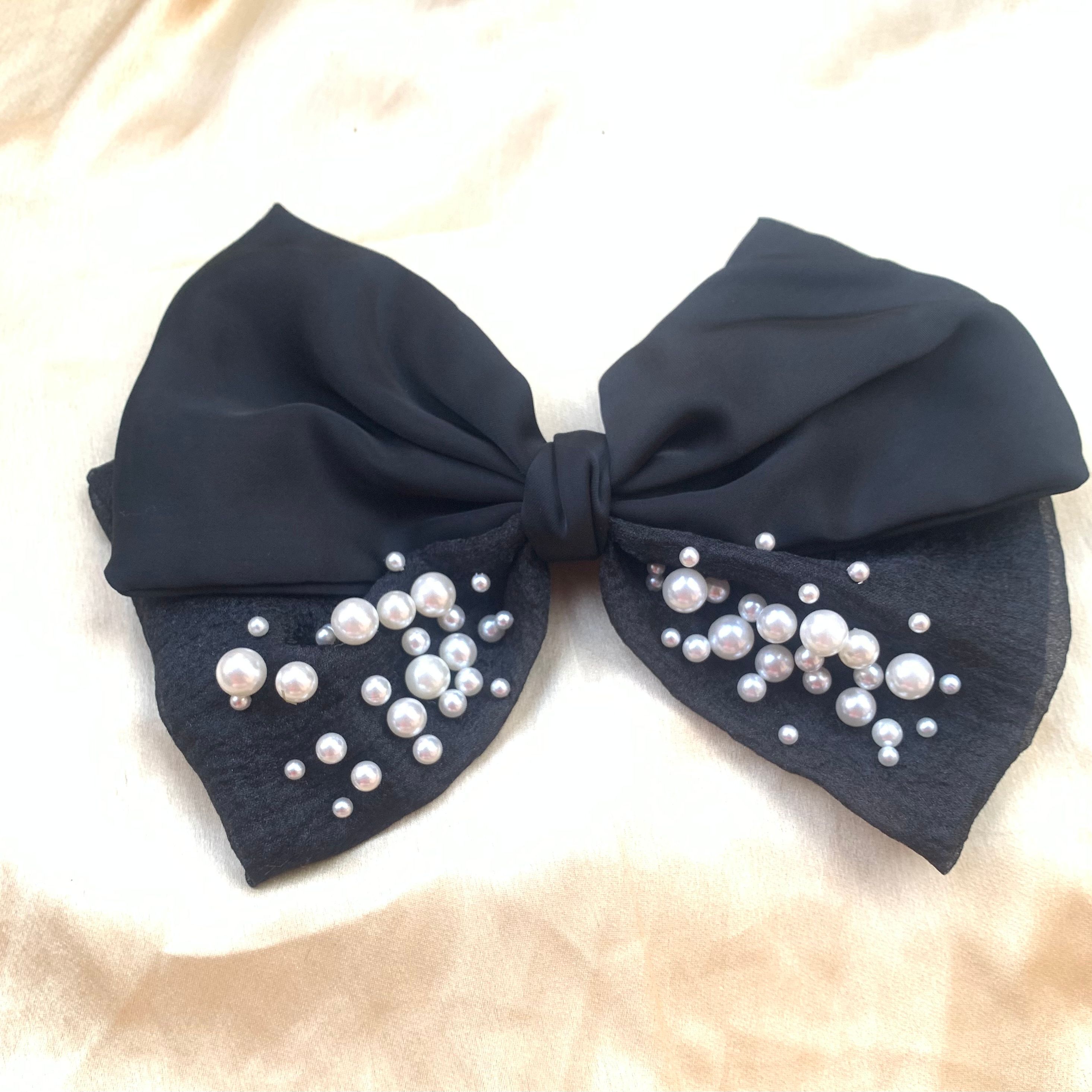 Trendy Style Korean Bowknot Pearl Bow Ribbon Hair Claw Clip