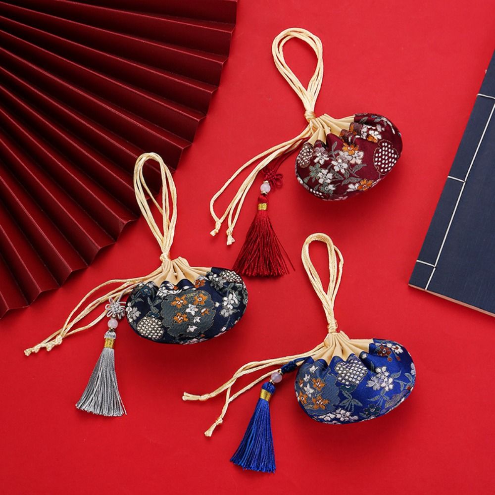 1Pcs Durable Chinese Style Jewelry Storage Bag Brocade Sachet Flower Embroidered Coin Purse Mini Vintage Drawstring Bag