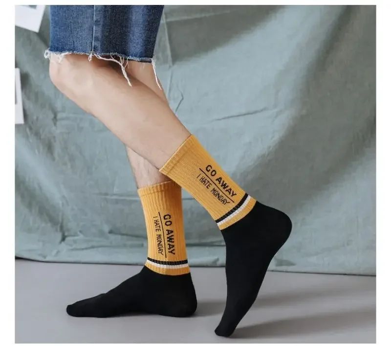 99 Mall Offer Men’s Casual Sports Cotton Crew Socks - Long Tube Alphabet Graphic Socks with Color Contrast Design, Breathable and Durable for Basketball & Daily Street Style (Multi-Color Pack) By 99 Stores