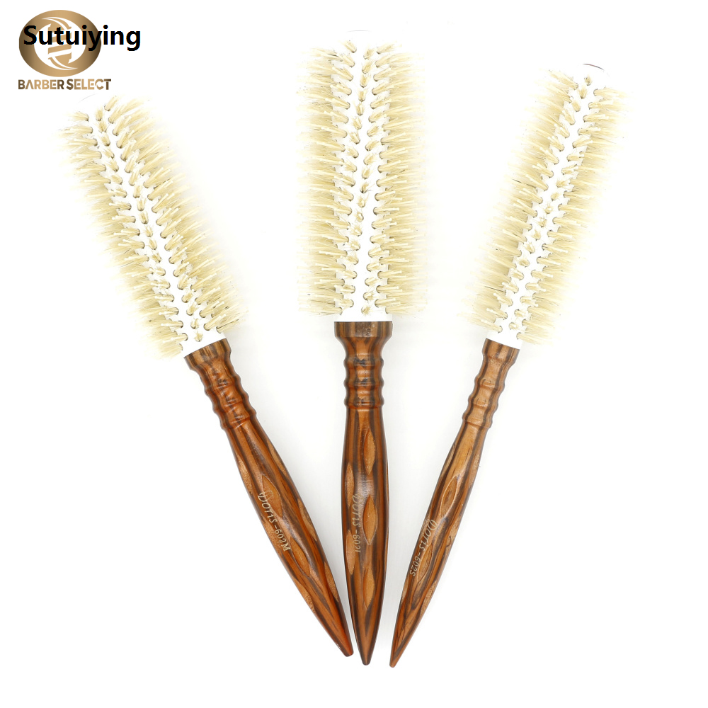 Sutuiying 3 Size Salon Hair Curls Brush Antistatic Wooden Hair Round Brush 2025 New For Hairdressing Nylon And Bamboo Fibre Barber Brushes