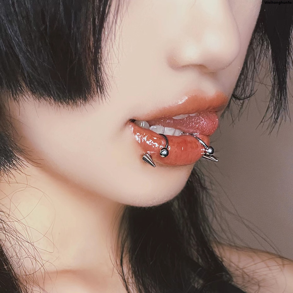 WeihonghunfeiBargain price Stainless Steel Pointed Cone Lip Piercing Personality Cool Horseshoe Lip Ring Nose Ring Fashion Accessory