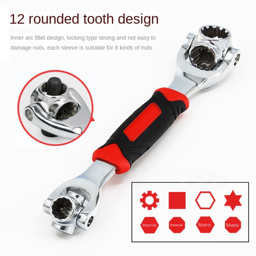 New Steel Wrench Socket 360-degree Rotating Double Head Hexagon Wrench Universal Adjustable Grip Ratchet Spanner Hone