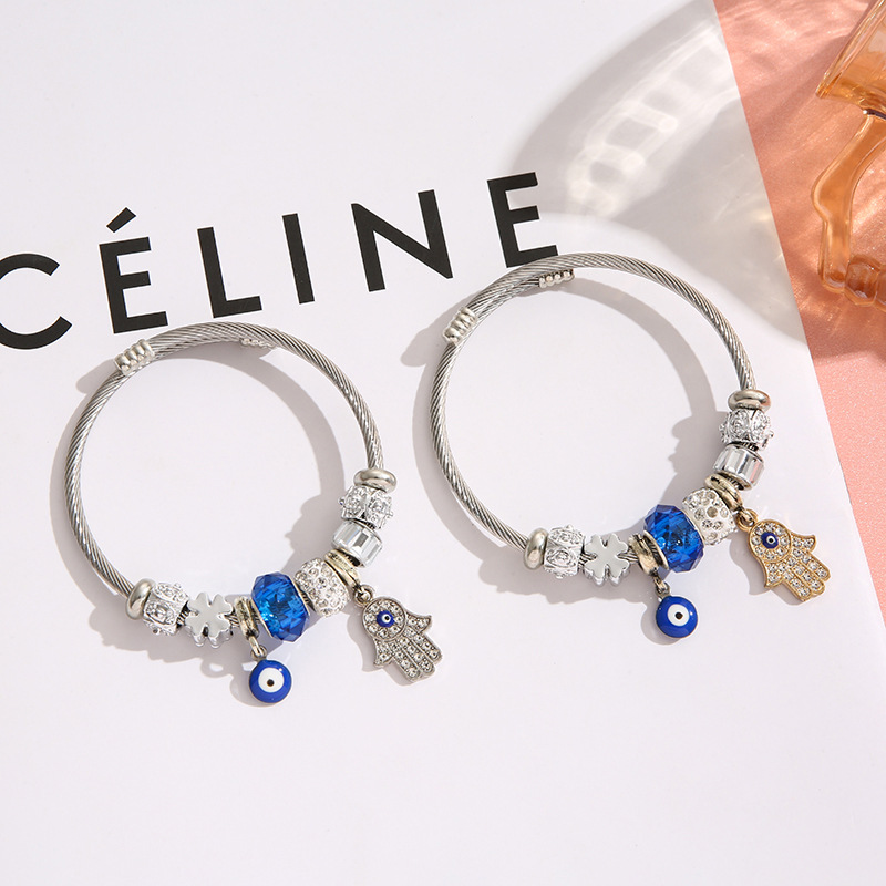 【Special offer】Pandora Stainless Steel Bracelet Women's DIY Fashion Trend Devil's Eye Beaded Crystal Bracelet Bracelet