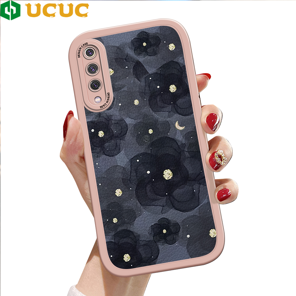 UCUC for Xiaomi 9 Back Cover Black Camellia Soft PU Leather Phone Cases