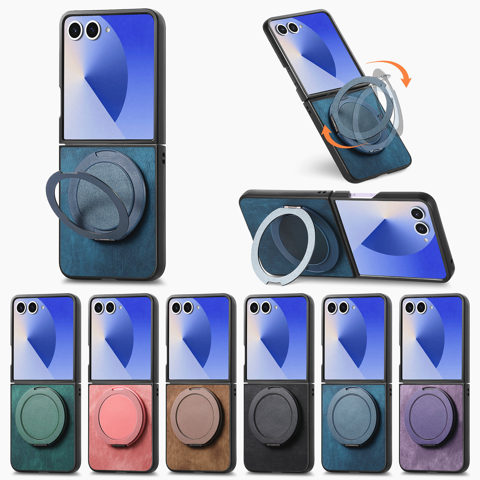 Linman HODON 360° Rotating Magnetic Holder Phone Case For SamsunNew g Galaxy Z Flip 7 5 6 4 3 Luxury Leather Shockproof Cover