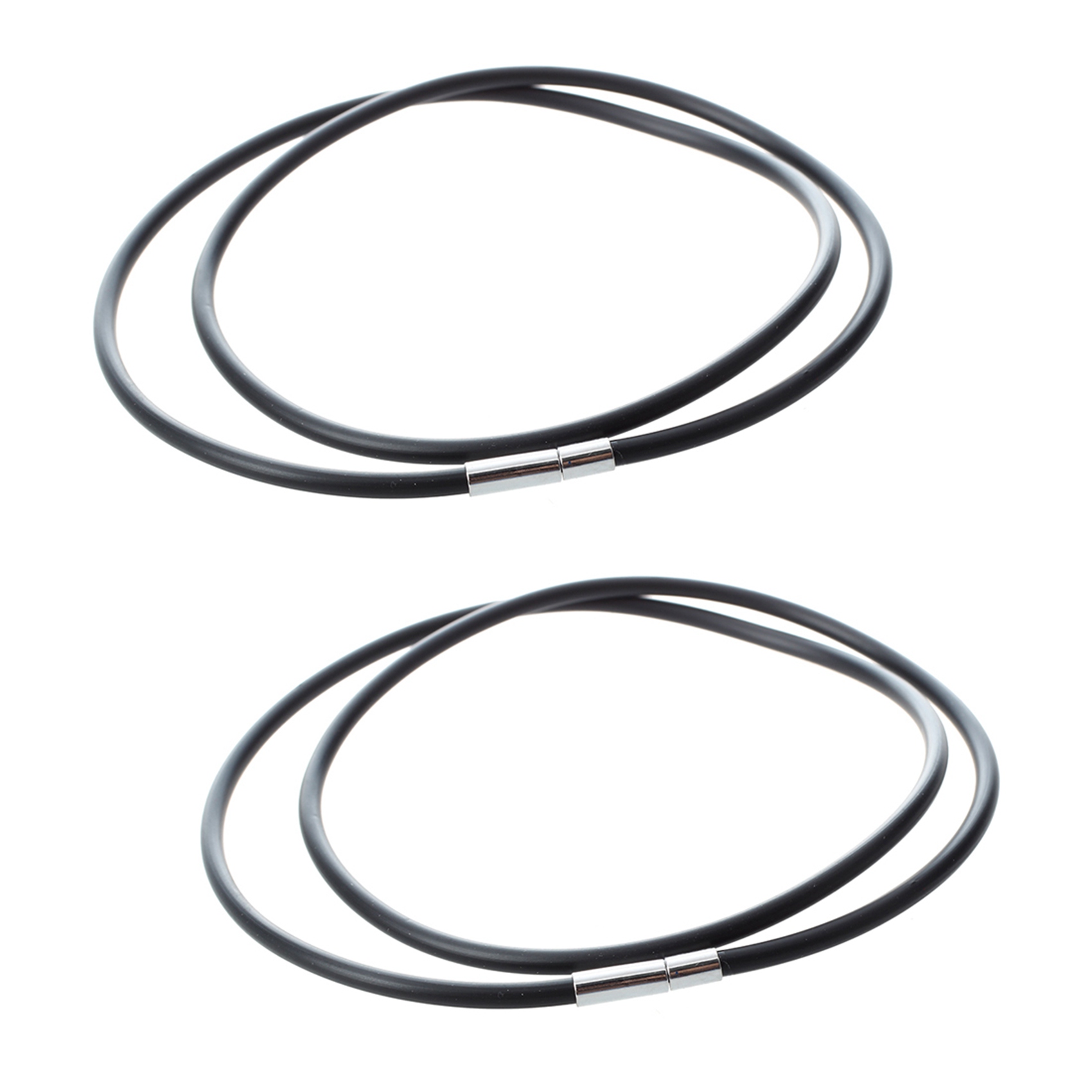 FORIDE 2X 3mm Black Rubber Cord Necklace with Stainless Steel Closure - 22 Inch
