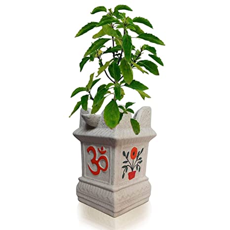 White Ceramic Square Large Ceramic Hand Painted Tulsi Plant Pot