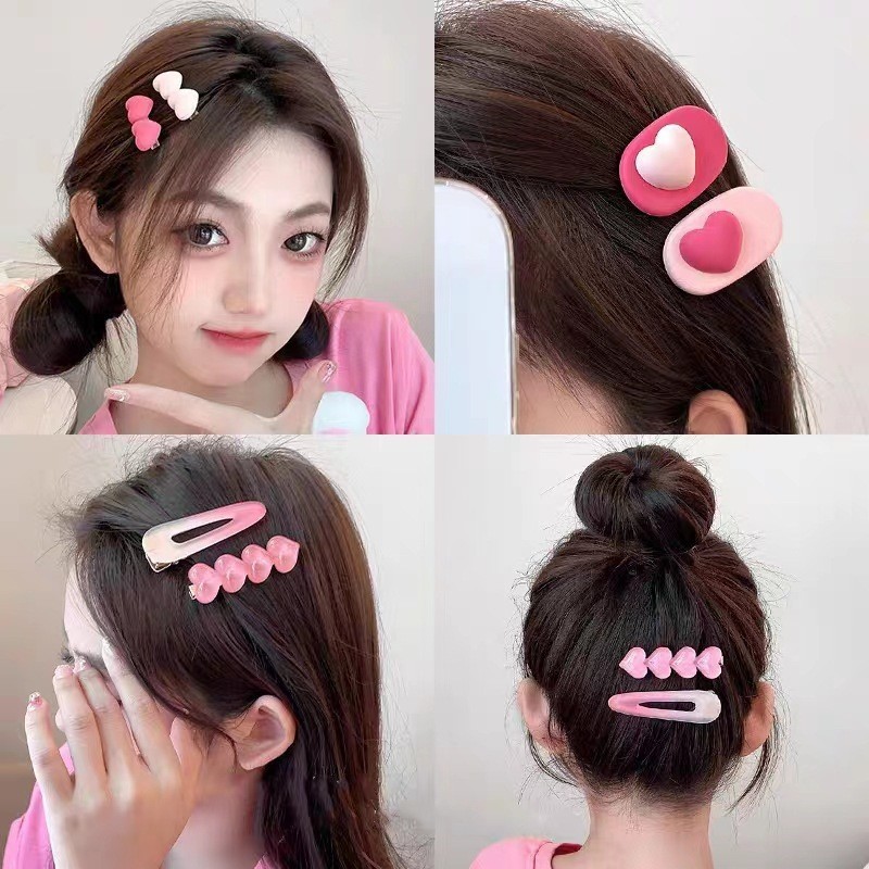 Pink cute girl side with bow small hairpin cute bangs side duckbill clip female dopamine hair accessory