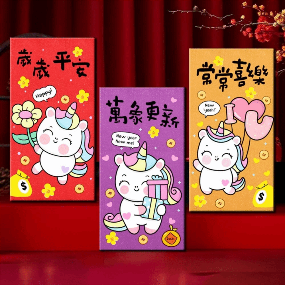 6pcs Festival Gift Cartoon Red Envelopes Best Wishes Traditional Red Bag Cute Hongbao Horse Year