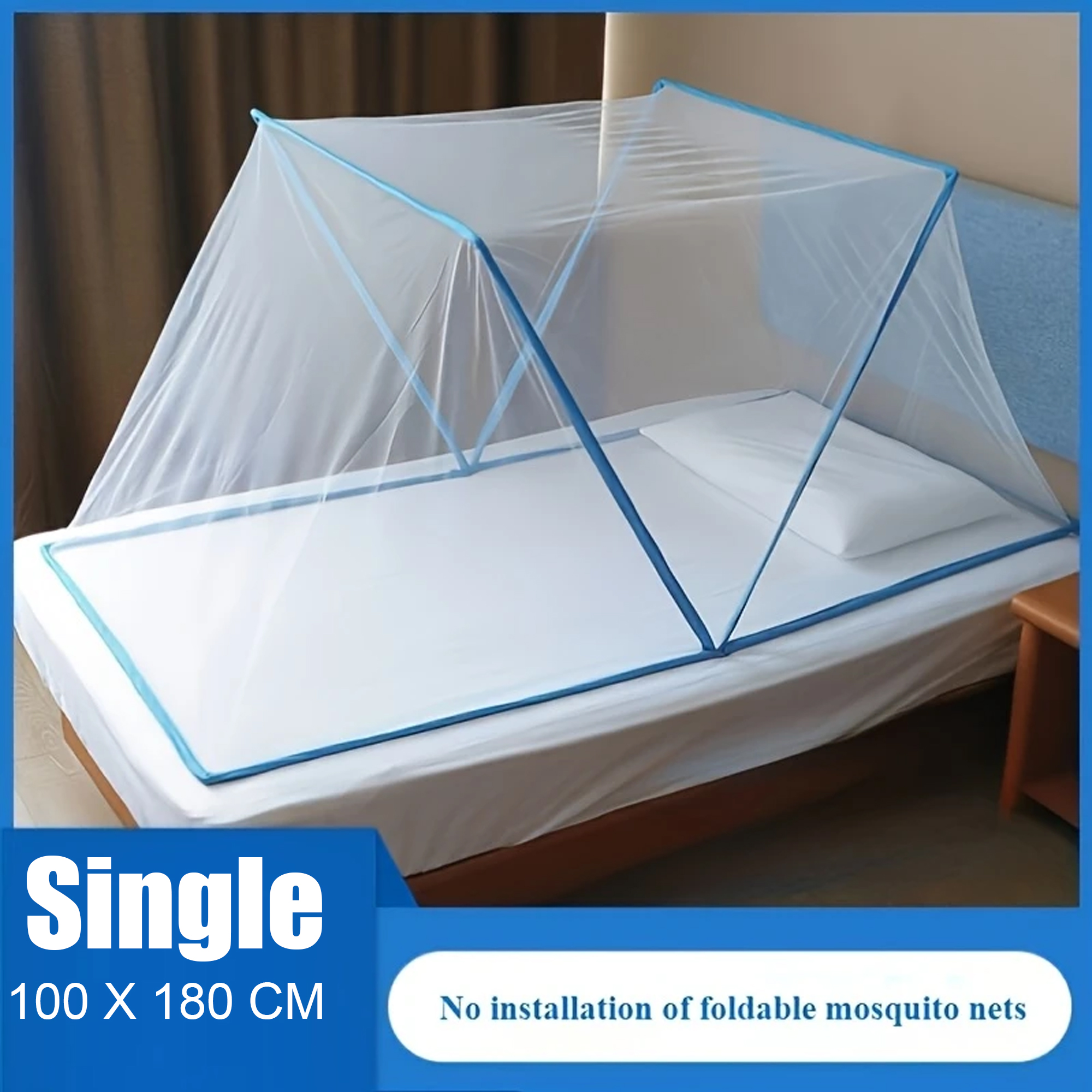 Foldable No-Installation Mosquito Net with 2 Fixed Stands | Portable Dense Mesh Net for Home, Dormitory & Camping | Reinforced Drop Protection Design (100×180 cm)