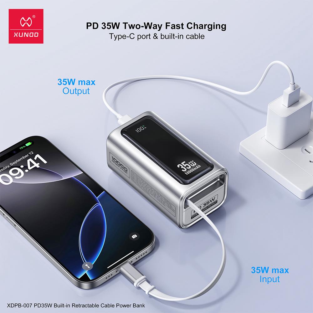 Xundd XDPB-007 Retractable Cable PD 35W Power Bank
