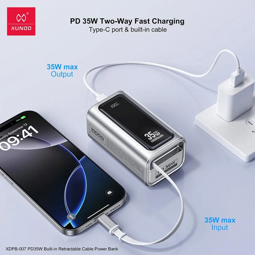 Xundd XDPB-007 Retractable Cable PD 35W Power Bank