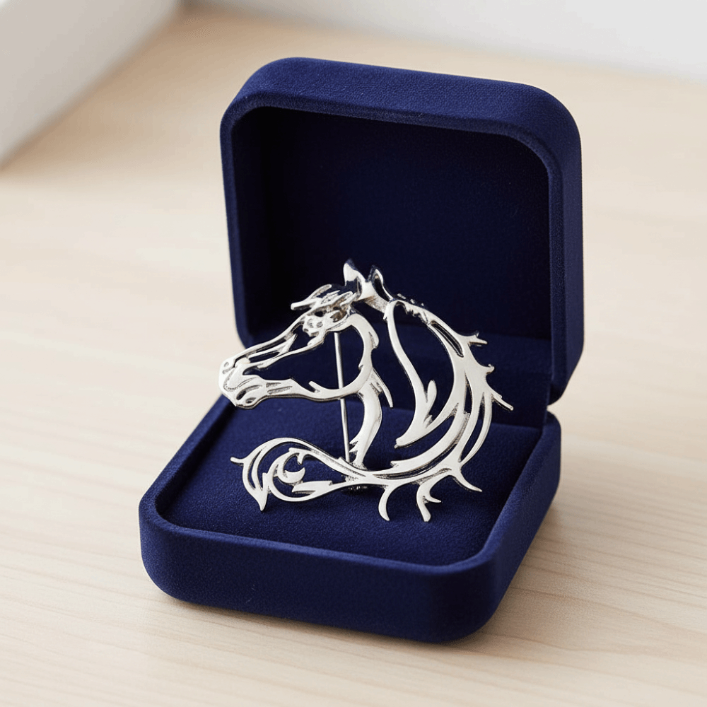 Creative Chinese Style Hollow Horse Brooch Simple Alloy New Year Chest Flower Glossy Unisex Animal Horse Brooch Winter