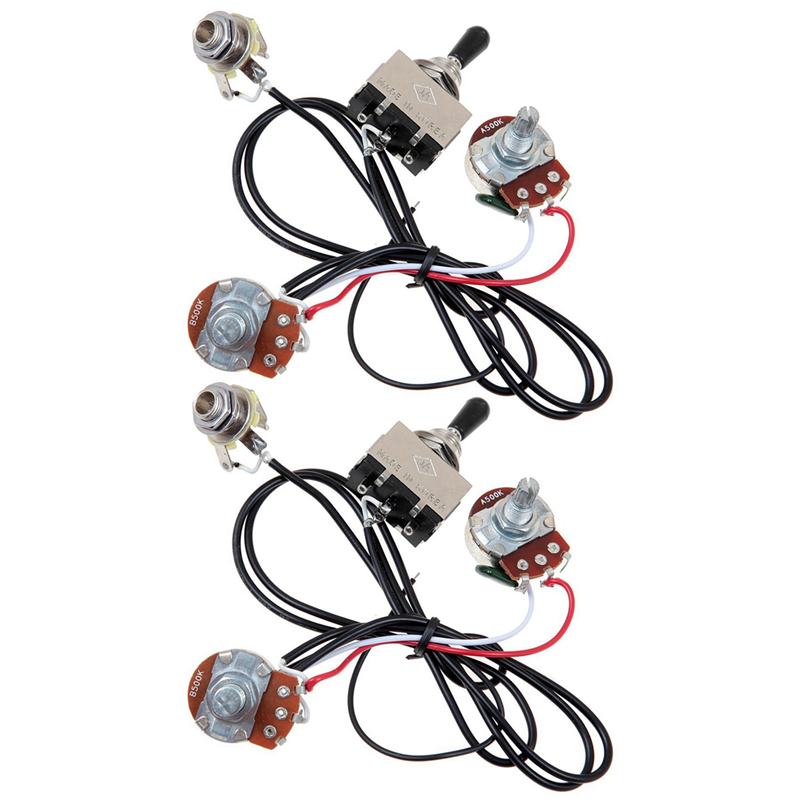 FORIDE 4X Guitar Wiring Harness Prewired Two Pickup 500K Pots 3-Way Toggle Switch Silver