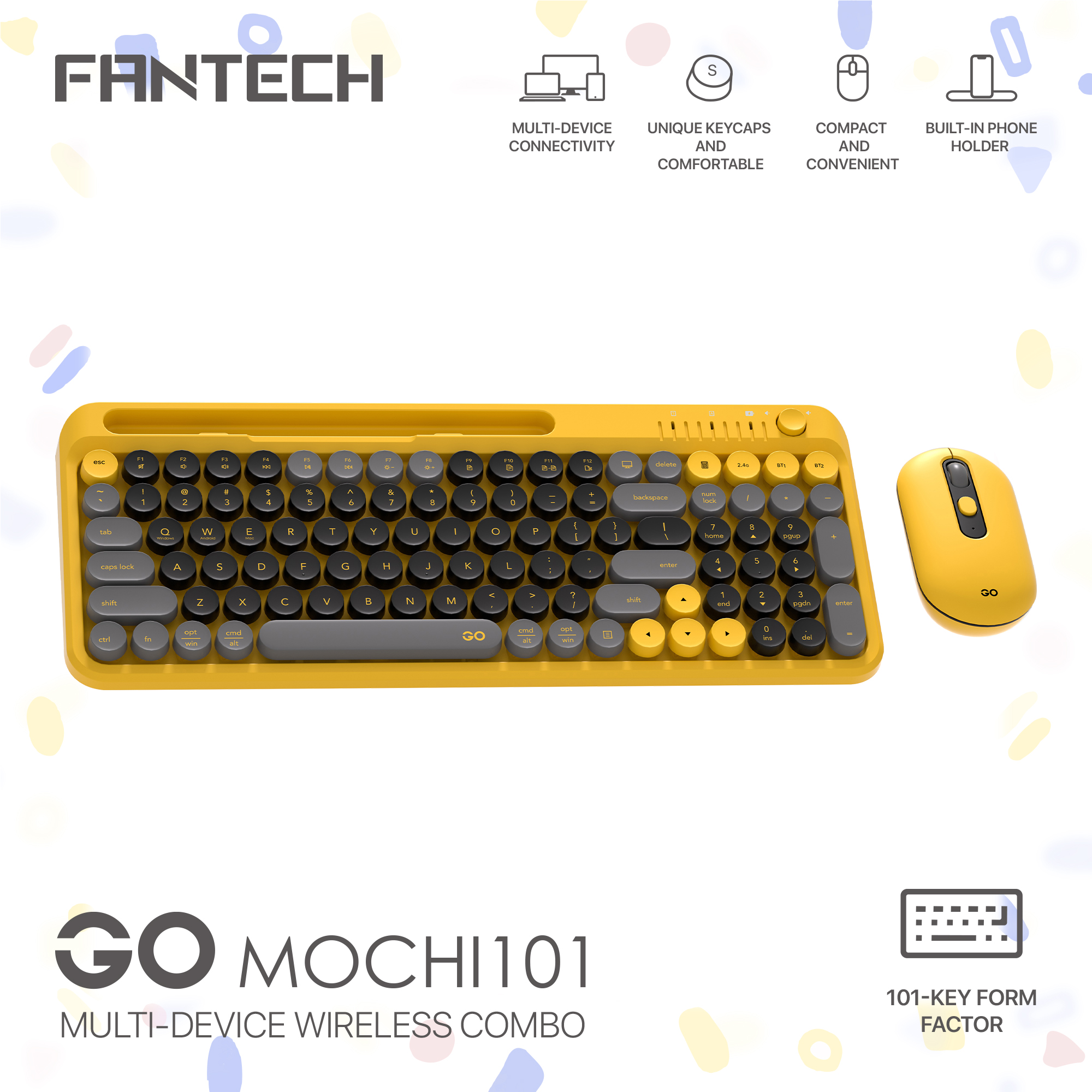Fantech Go Mochi 101 WK899 Multi-device Compact Combo Wireless Keyboard Mouse Built-in Phone Holder