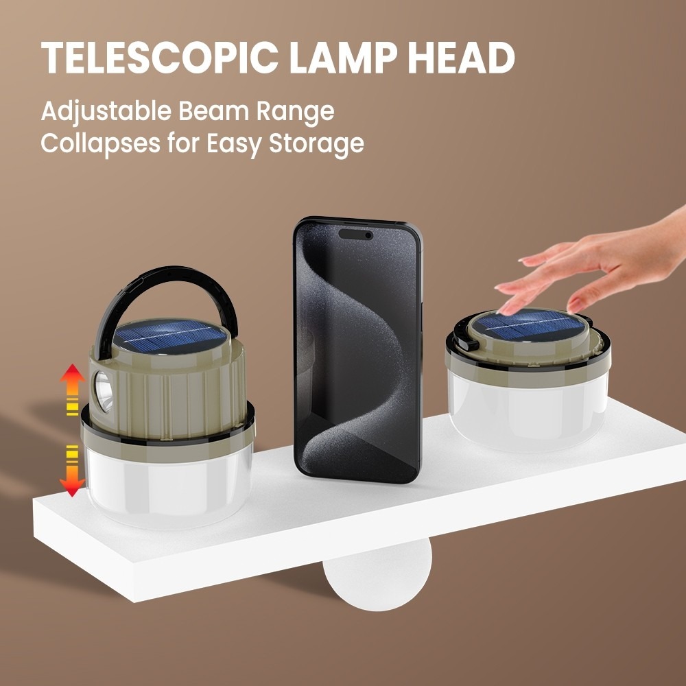 Lightweight Rechargeable Solar Camping Light LED Adjustment Portable Emergency Lamp Foldable Hanging Outdoor Lanterns Picnic