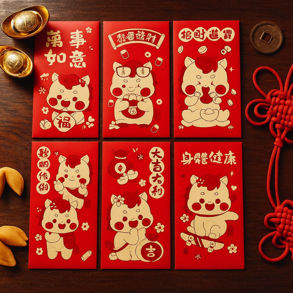 6pcs Gift Envelope Stamping 2026 New Year Red Envelope Paper Blessing Red Pocket Traditional Gift Bags Festival Decoration