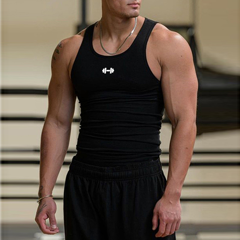 Vest Slim Fit Breathable Print Vest Running New Summer Fitness Clothing Mens Athleisure Milk Silk Dumbbells Elastic Fitness