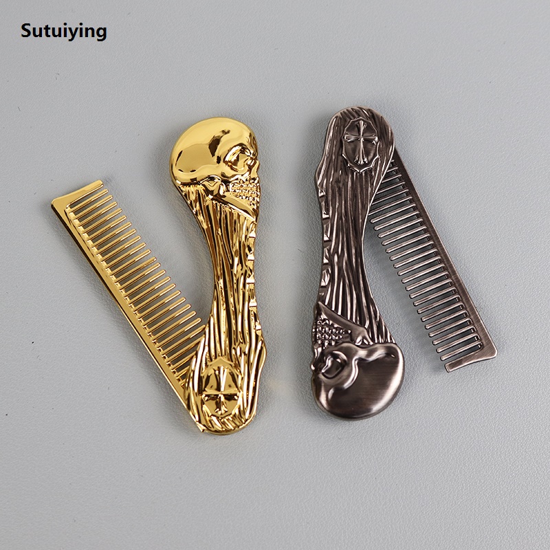Sutuiying 1pcs portable stainless steel metal beard comb for men's Luxury beard styling tool pocket comb hair salon styling