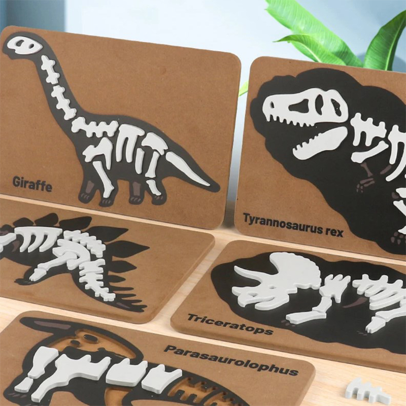 Wooden Animal Dinosaur Puzzles Archaeological Dinosaur Fossil Skeleton Model Cognitive 3D Jigsaw Kids Toys Gifts