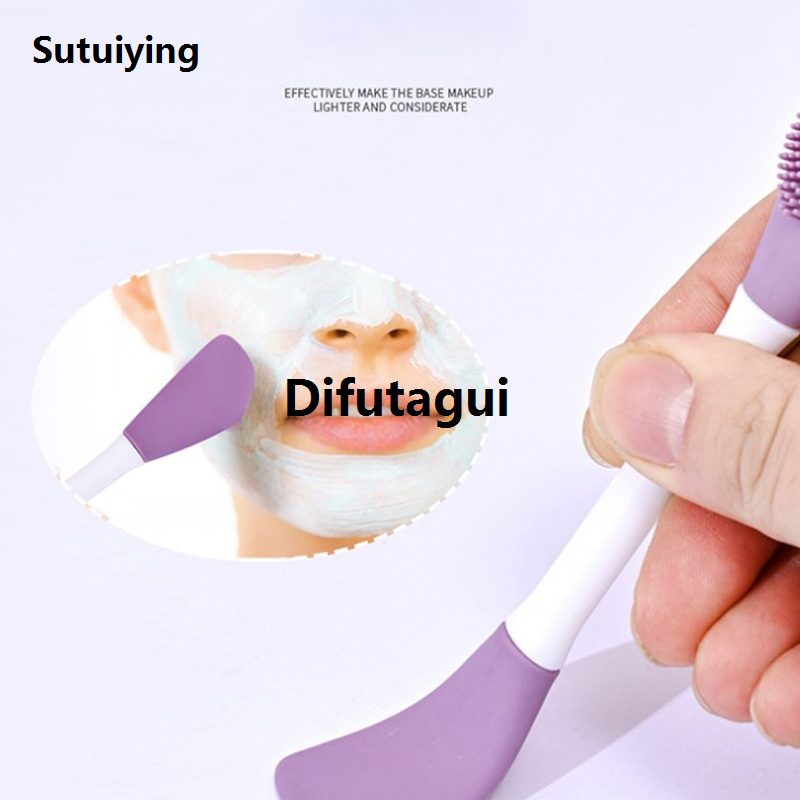 Difutagui 1PC Double Head Silicone Facial Massage Head Mask Brush Facial Massage Cleaning Brushes Scraper Facial Care Tool Skincare
