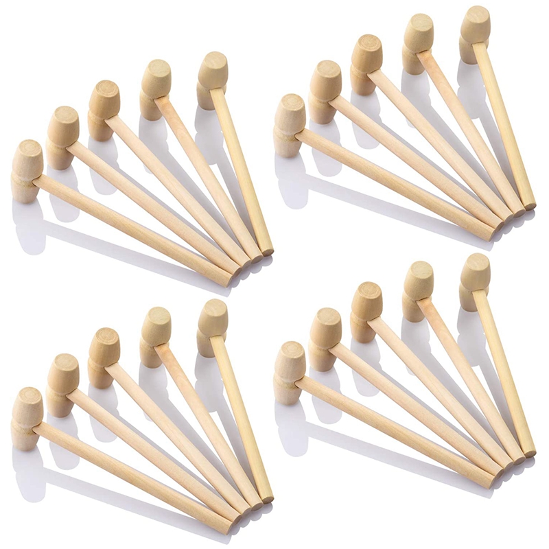 OUMERY 20Pcs Wood Hammers, Wooden Hammer for Chocolate, Multi-Purpose Solid Natural Mini Wooden Hammer for Seafood Crab Lobster
